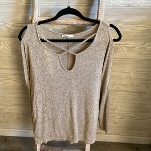 Beige Women's Top with Keyhole Neckline